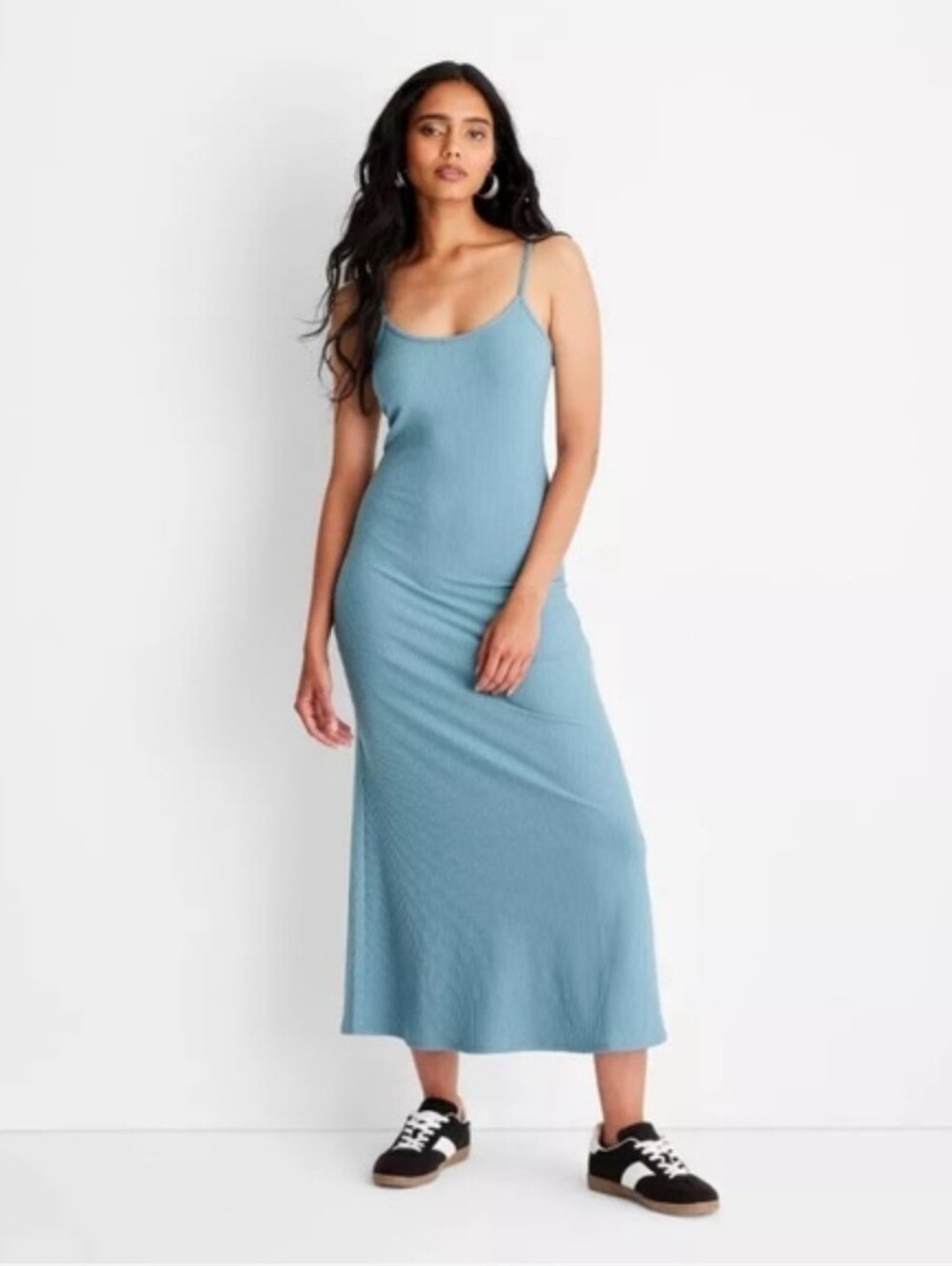 A New Day Blue Ribbed Slip Midi Dress Large